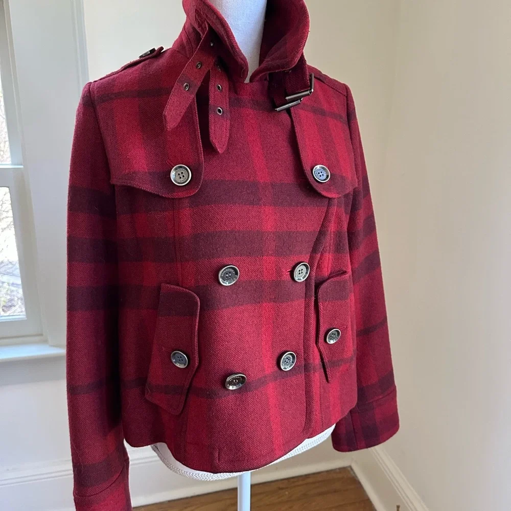 Burberry Brit Red Plaid Wool Jacket size 6 - Picture 5 of 12